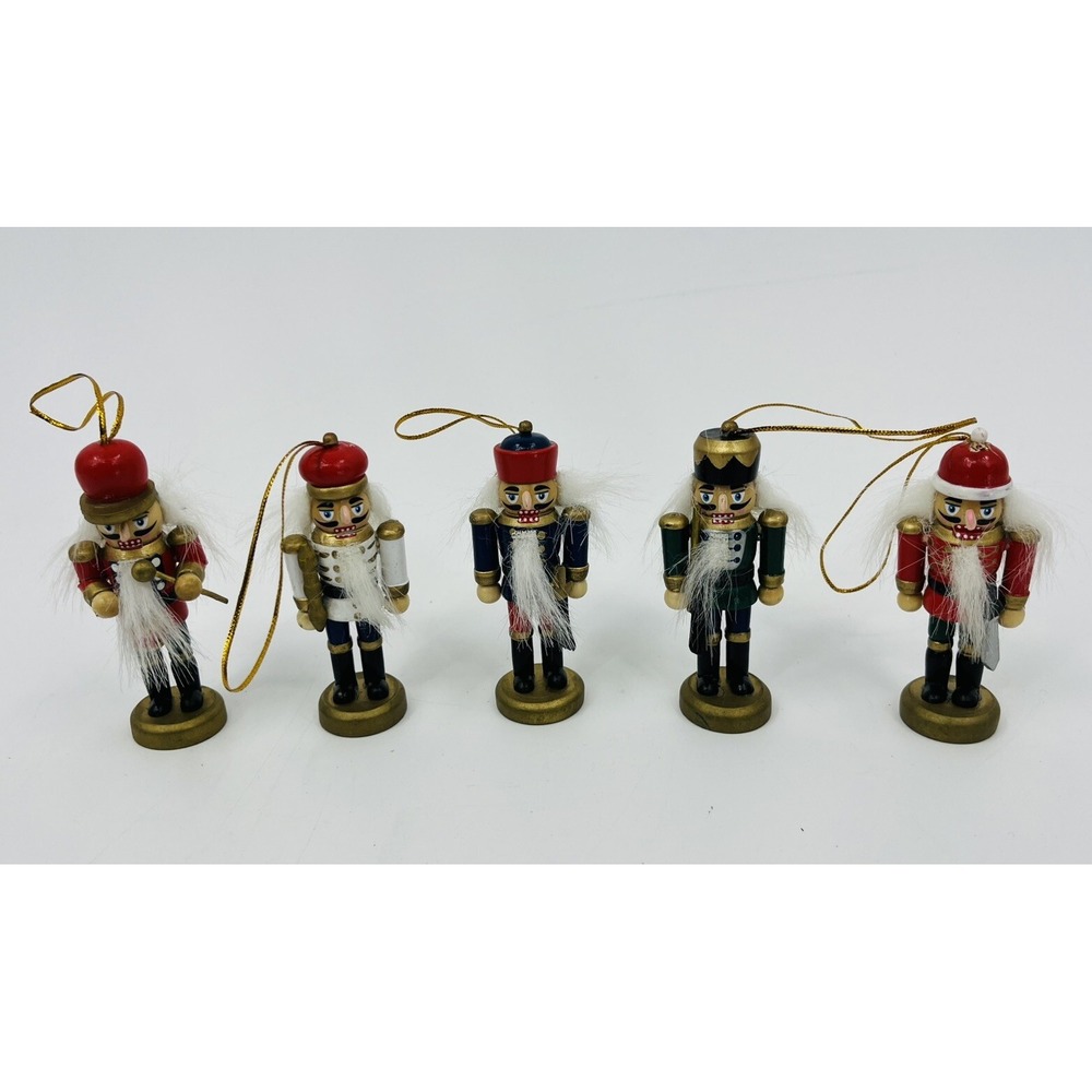 Nutcracker Soldier Christmas Ornaments Wood Set of 5 Vintage
